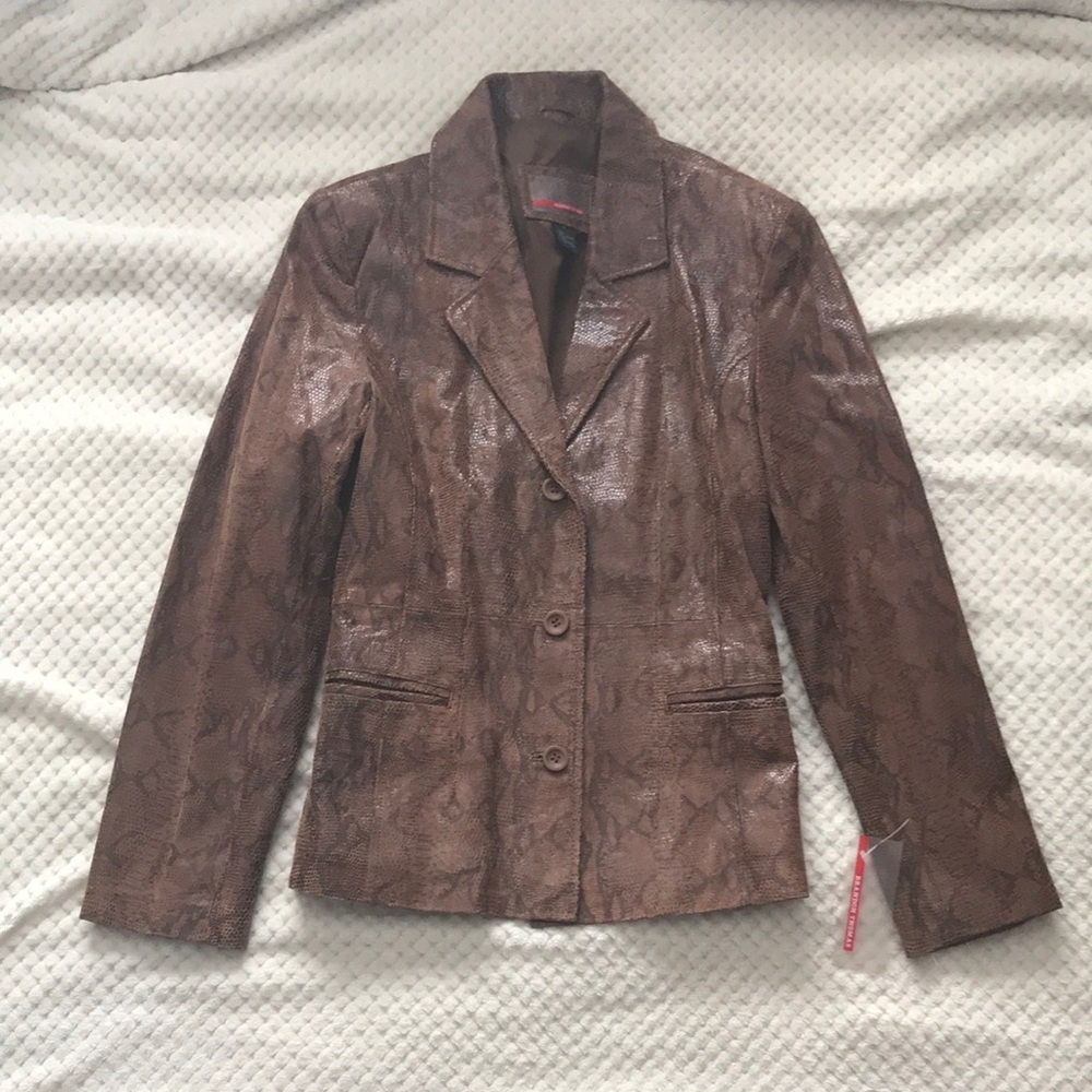 Brandon Thomas 100% leather Brown Snake Print Women's Jacket Brand New Size SML